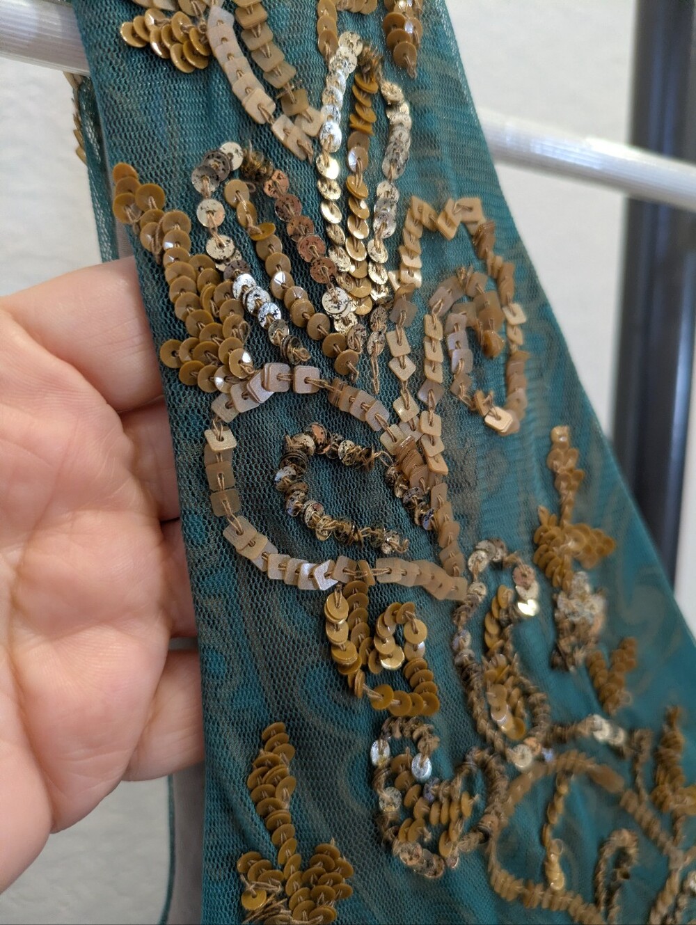 Anthropologie Teal Paisley Maxi Dress with Gold Accents - Picture 6 of 14